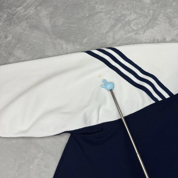 Y2K Adidas Long Sleeve Athletic Shirt White Navy Men's Large Relaxed 3-Stripes - Picture 7 of 9